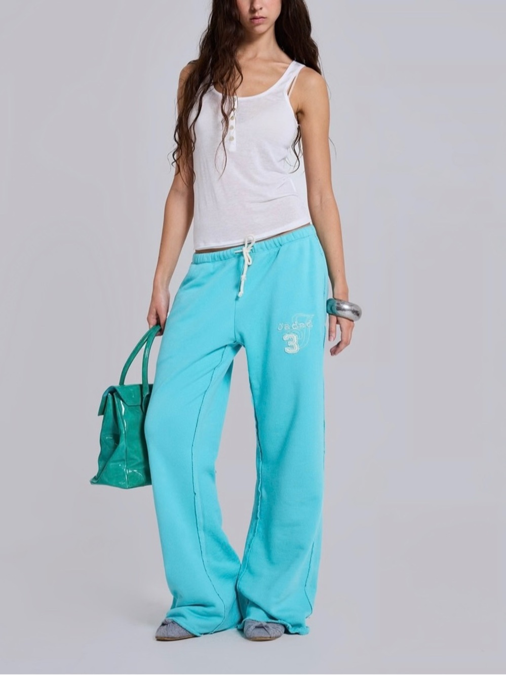 Jaded London Cleo Slouchy Bootcut Jogger in Turquoise